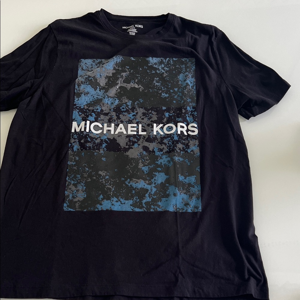 Michael Kors Black Tee with Blue Pattern